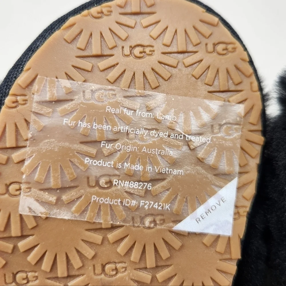 UGG Toddler Oh Yeah Fluffy Shearling Sheepskin Slingback Slipper Black 6